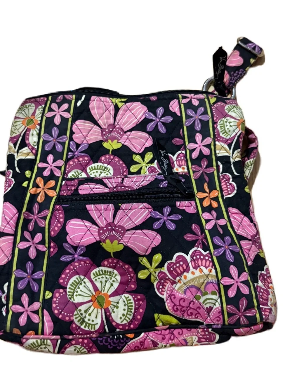 Vera Bradley Pirouette Pink Large Hipster Crossbody Bag Purse Floral